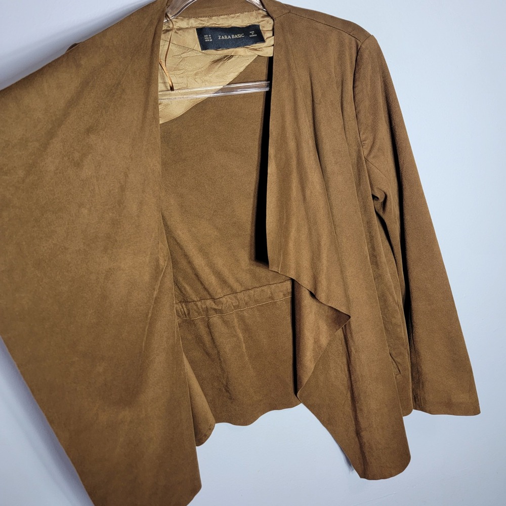 ZARA BASIC Brown Suede Waterfall Drape Open Front… - image 2